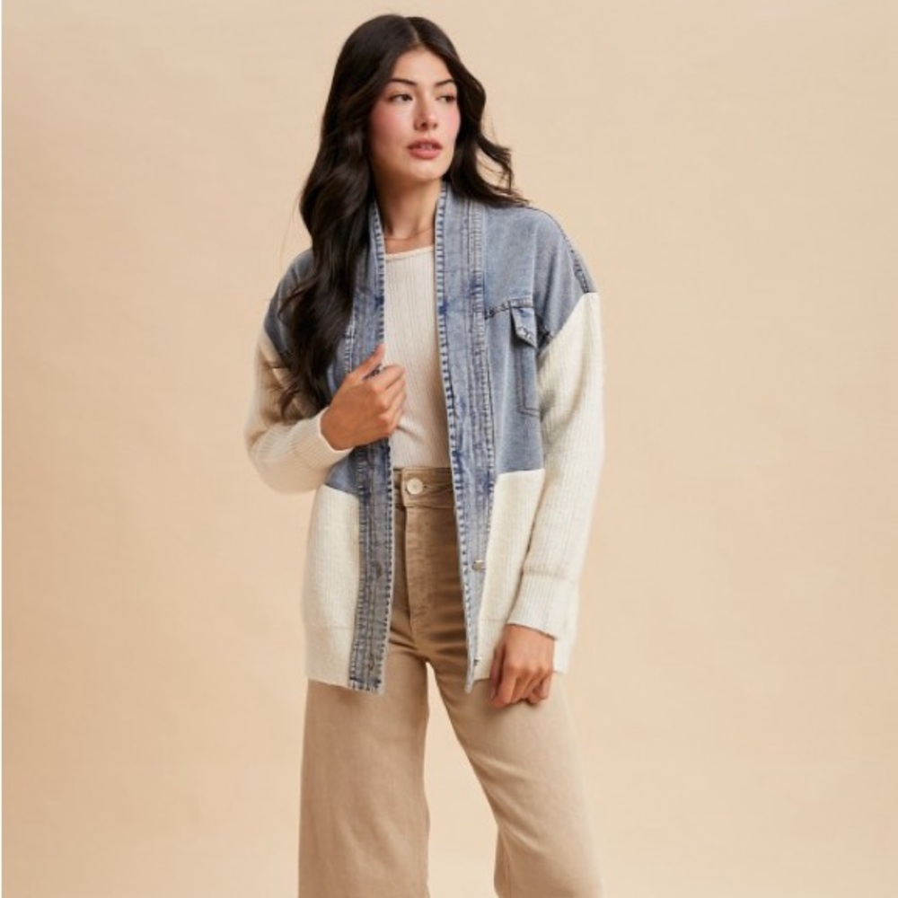 Denim and Cream Women's Cardigan